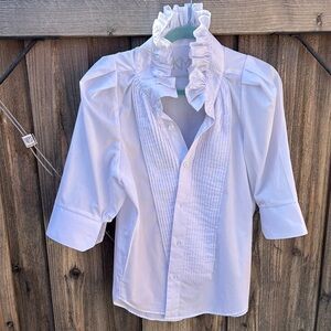 KMJ White Ruffled tuxedo blouse